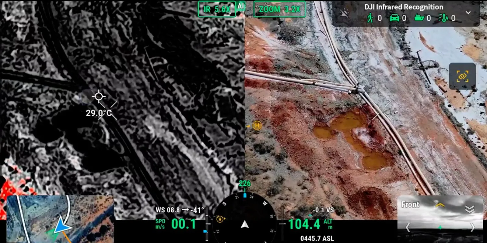 Thermal and colour views of a site road